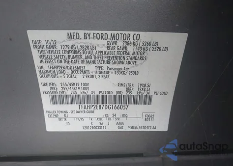 2013 Ford Taurus Sel z USA, uszkodzony, nr VIN 1FAHP2E87DG166057